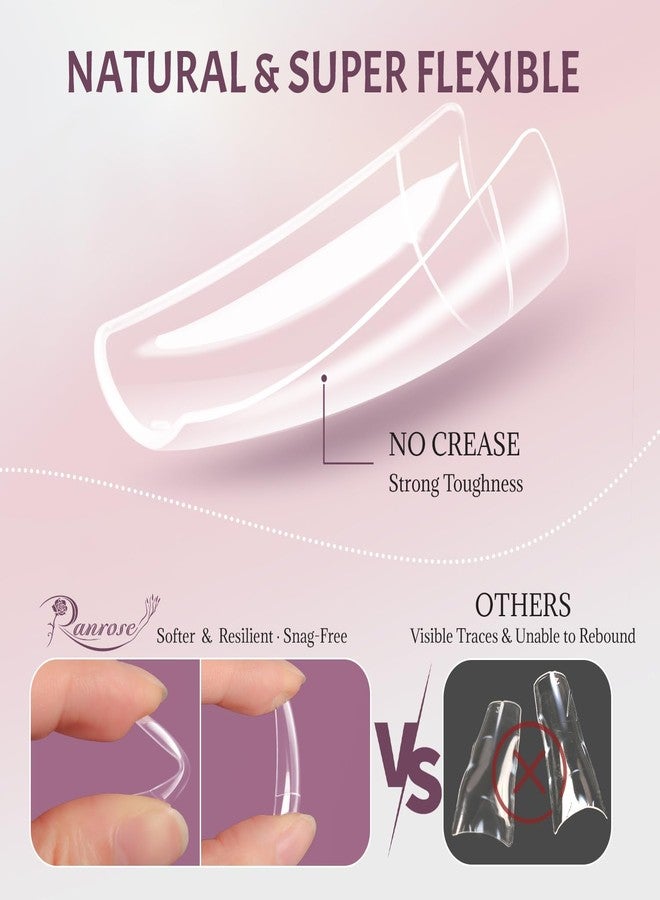 رانروز مجموعة أظافر صناعية من رانروز، ٥٠٤ قطعة، أطراف أظافر فرنسية ناعمة من الجل الشفاف، ١٢ مقاسًا، طقم أظافر أكريليك نصف تغطية، مع علبة، مناسبة لصالونات التجميل والاستخدام المنزلي. - Image 3